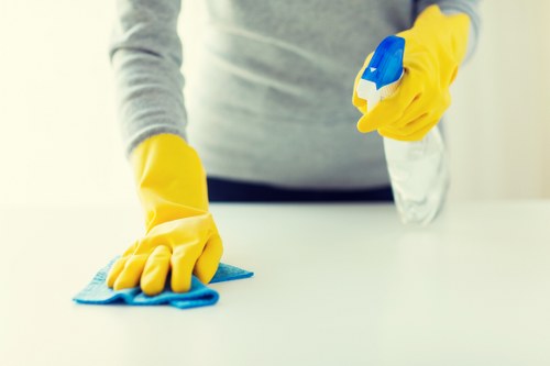 Detailed builders dust removal in an E1 kitchen after refurbishment